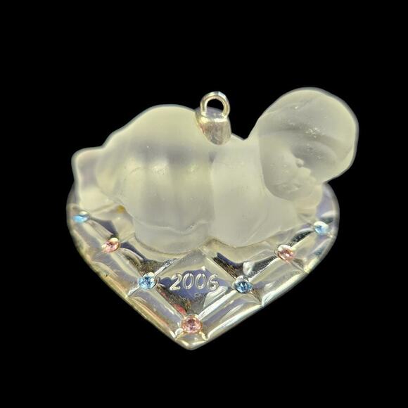 Gorham Baby First Christmas Ornament Silver and Glass‎ Heart With Ribbon in Box - Picture 1 of 11